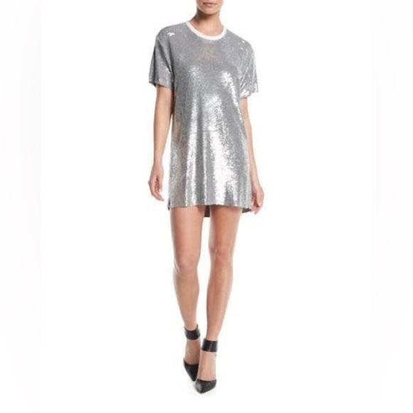 IRO Silver Sequin Mini Dress Shift Disco Party Sparkle Cocktail NYE Holiday S - Picture 2 of 12
